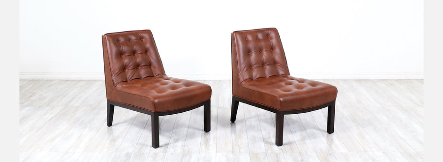 Edward J. Wormley Cognac Leather Slipper Chairs for Dunbar