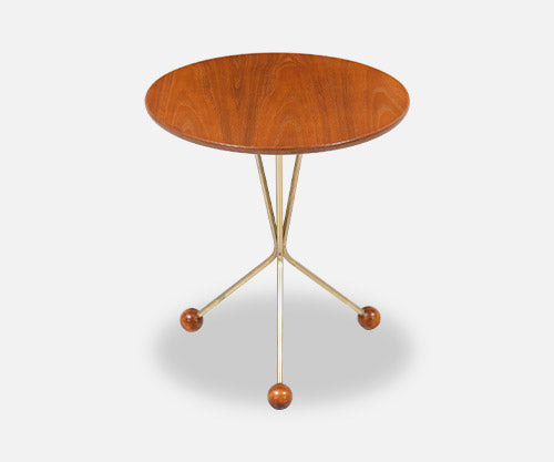 Albert Larsson Brass & Teak Tripod Side Table for Alberts Tibro