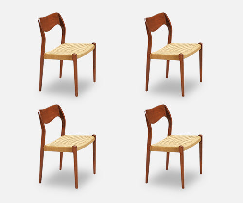 Arne Hovmand-Olsen Model #71 Teak & Rope Dining Chairs for J.L. Moller