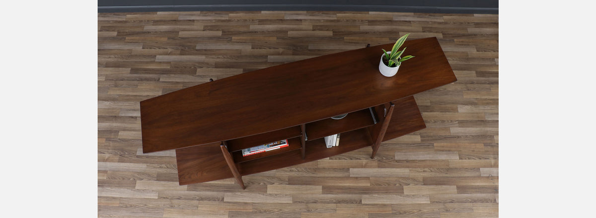 Mid-Century Modern Sculpted Walnut Tier Bookshelf