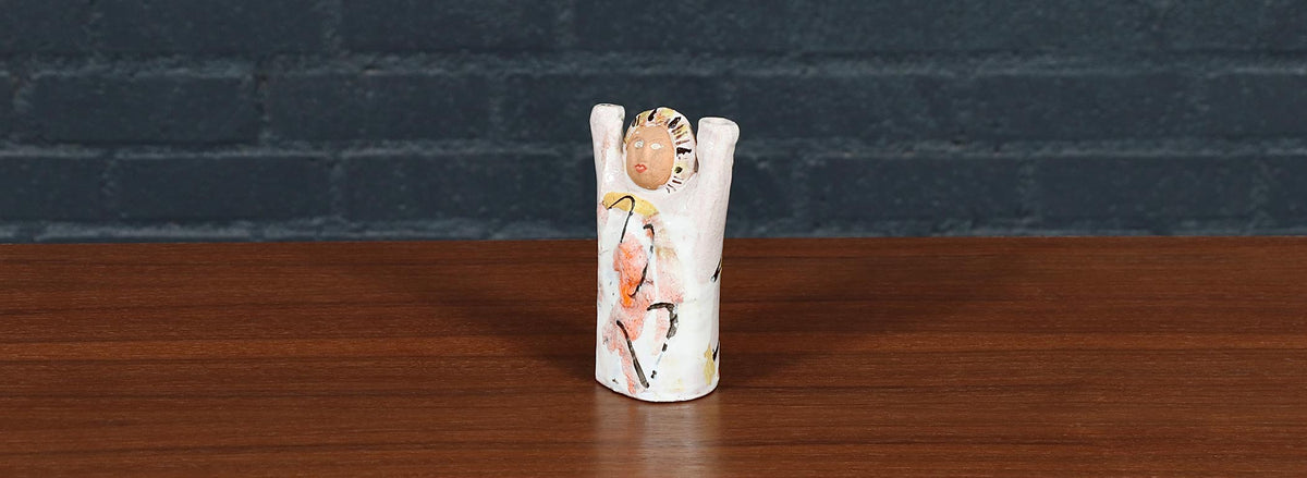 Mid Century Glazed Ceramic Abstract Figure / Candle Holder