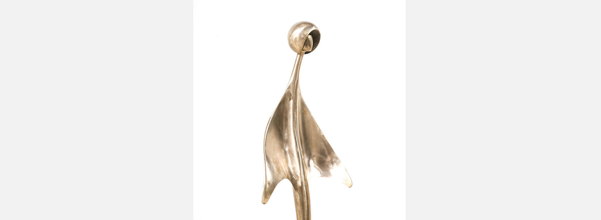 Mid-Century Modern Abstract Brass Sculpture with Pink Marble Base