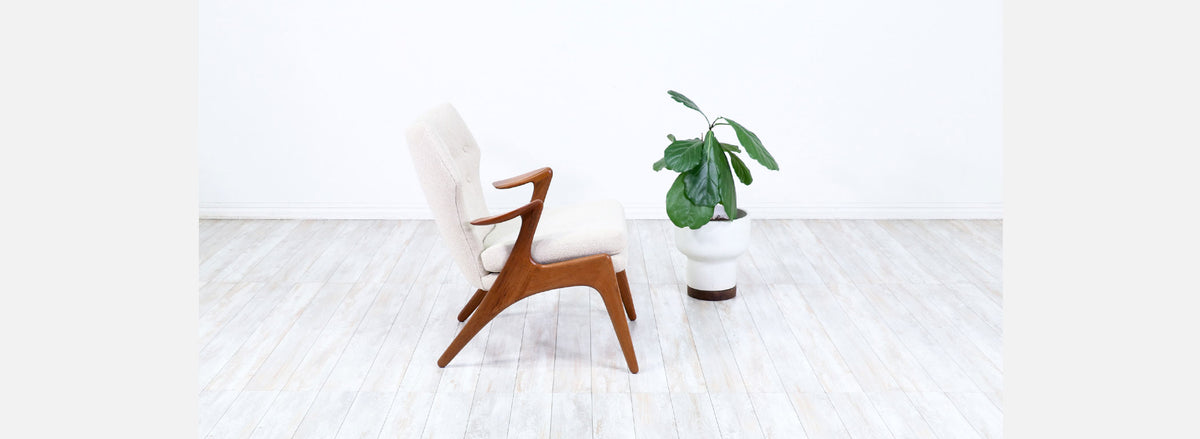 Kurt Ostervig Teak & Boucle Tweed Wing Chair for Rolschau Mobler