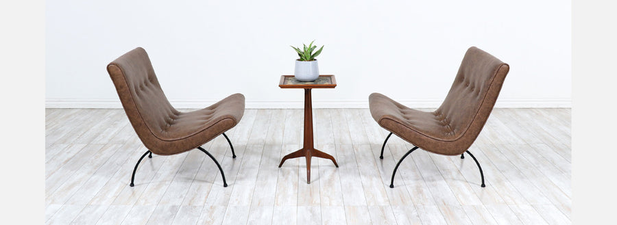 Milo Baughman "Scoop" Iron & Leather Lounge Chairs for Thayer Coggin