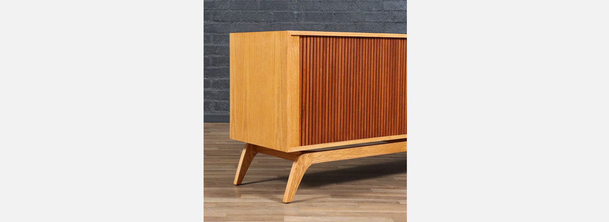 Custom Made Teak & Oak Tambour-Door Credenza by Danish Modern LA