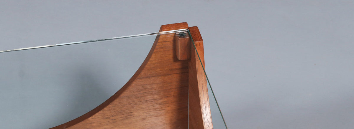 H.W. Klein Rolling Teak Coffee Table w/ Floating Glass Top for Bramin