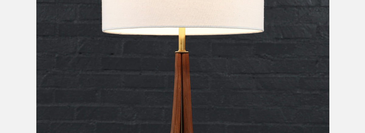 David Shreve Sculpted Walnut & Brass Table Lamp for V.H. Woolums