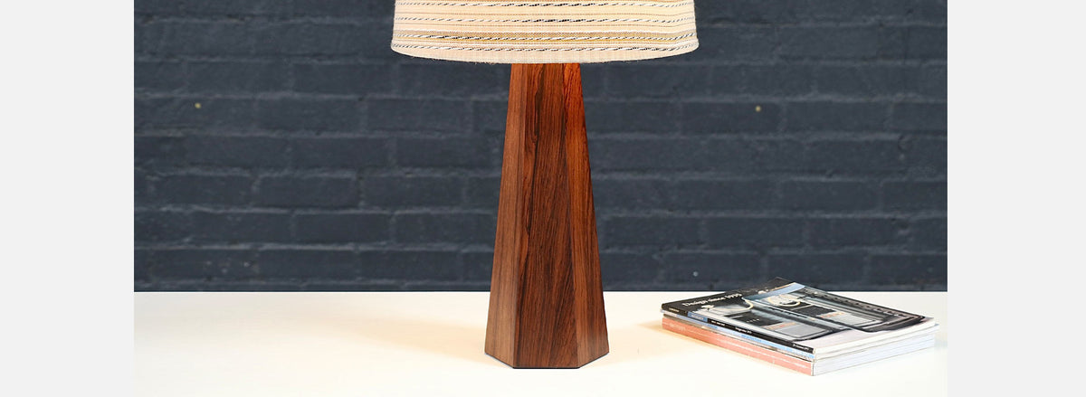Danish Modern Sculpted Hexagonal Rosewood Table Lamp
