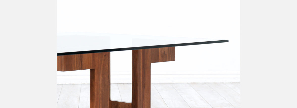 Mid-Century Modern Sculpted Geometric Walnut Coffee Table with Glass Top