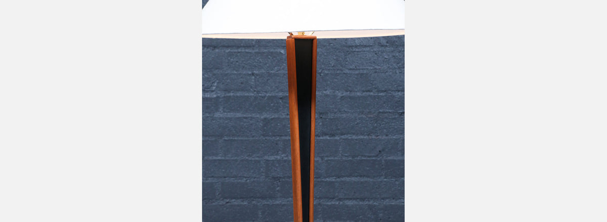 Danish Modern Sculpted Teak Floor Lamp w/ Linen Cone Shade