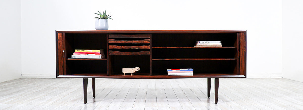 Svend A. Larsen Rosewood Tambour-Door Credenza for Faarup Møbelfabrik