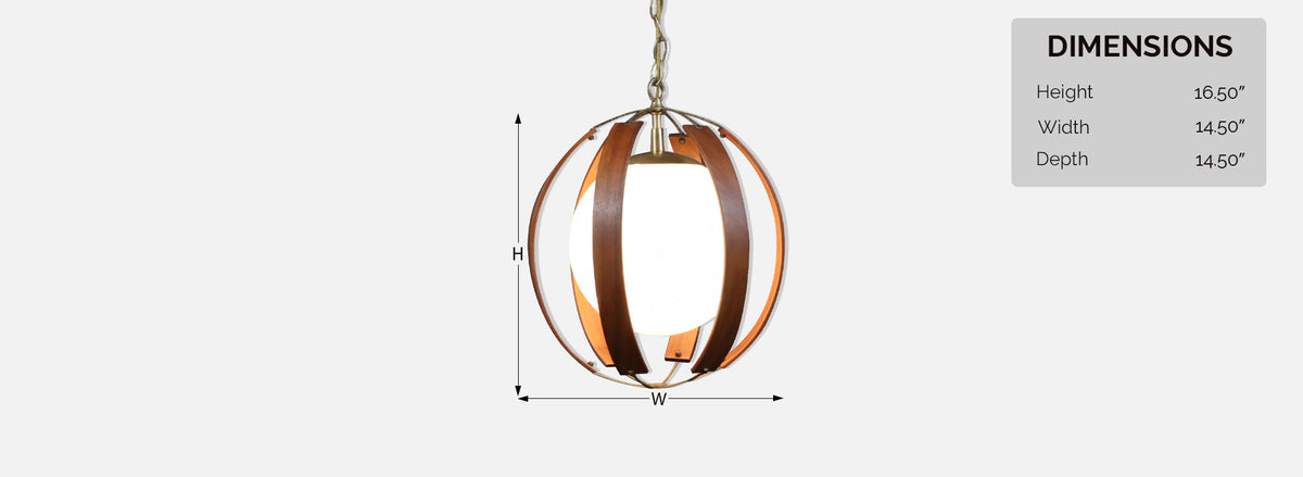 Mid-Century Modern Walnut & Brass Orb Pendant Chandelier 