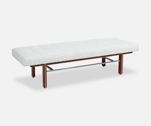 Mid-Century Walnut & Steel Tufted Bench