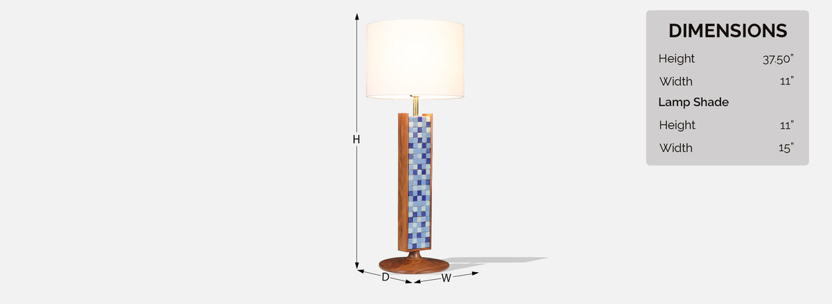 Mid-Century Modern Sculpted Walnut Table Lamp w/ Blue Mosaic Tiles
