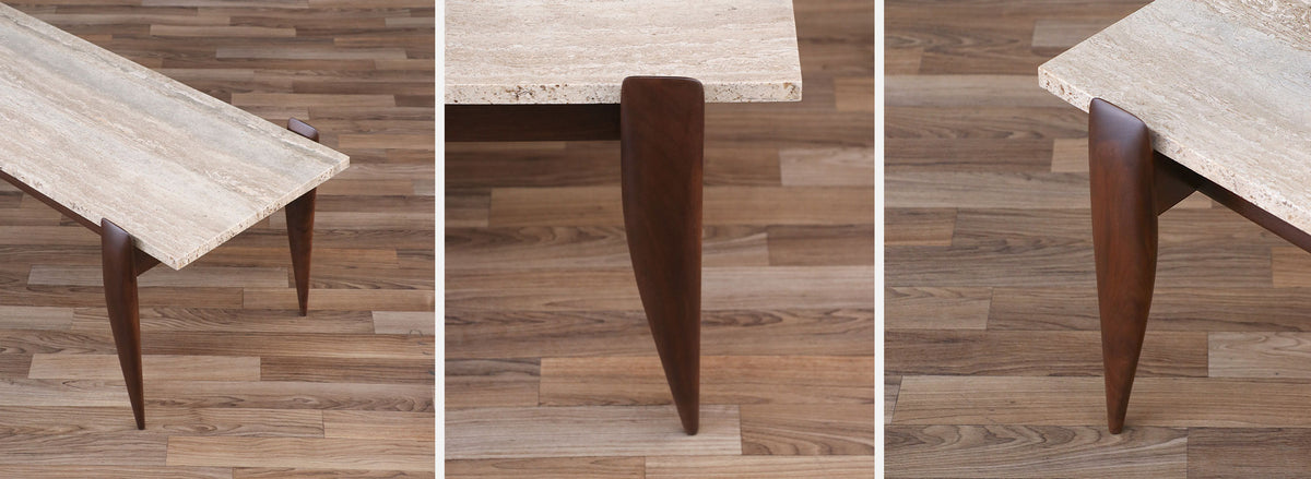 Gio Ponti Sculpted Walnut & Travertine Coffee Table for Singers & Sons