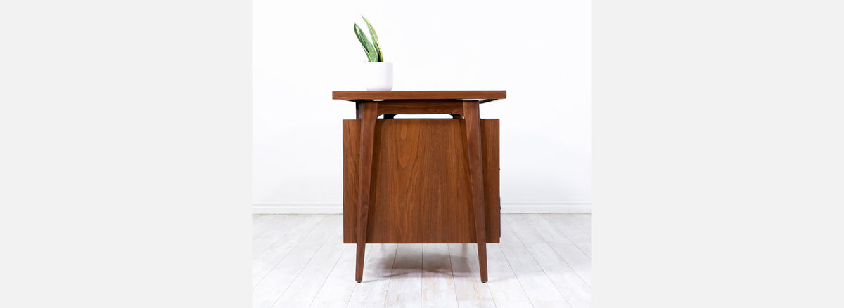 Mid-Century Modern Executive Walnut Desk with Floating Top