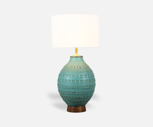 Bob Kinzie “N-Series” Glazed Teal Ceramic Table Lamp for Affiliated Craftsmen