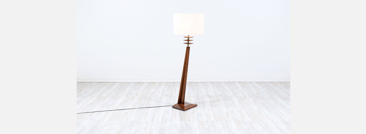 Mid-Century Modern Sculpted Floor Lamp with Brass Accents 