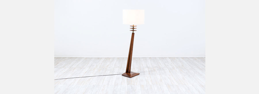 Mid-Century Modern Sculpted Floor Lamp with Brass Accents 