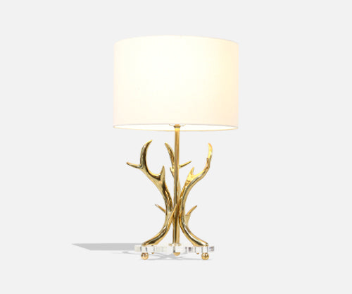 Mid-Century Modern Sculpted Brass Horns & Lucite Table Lamp 