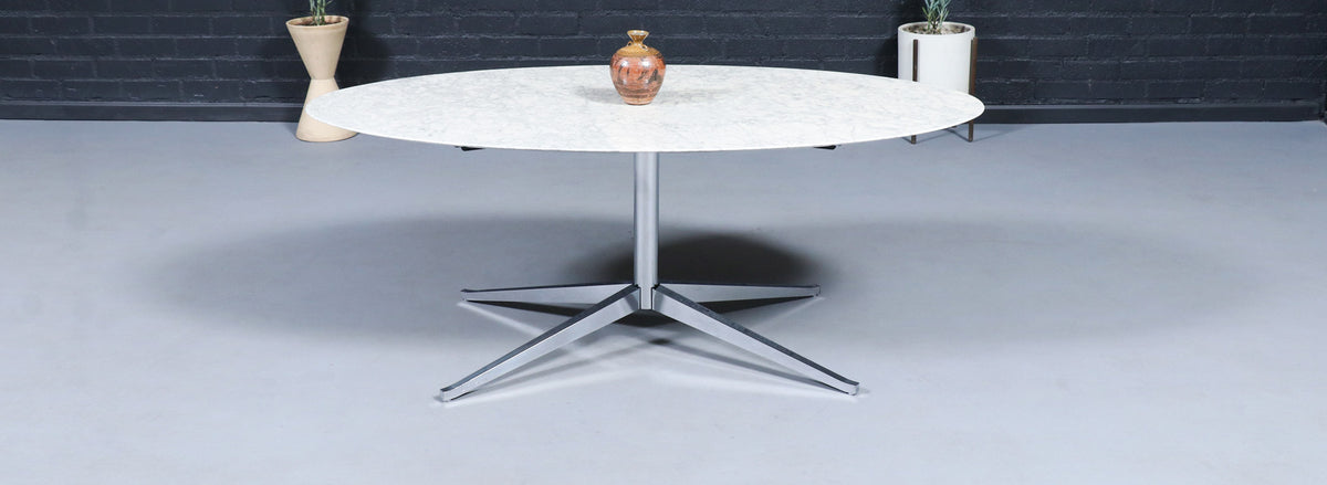 Florence Knoll Italian Carrara Marble & Chrome Dining Table or Desk