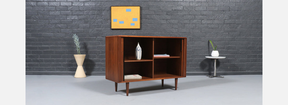 California Modernist Tambour-Door Walnut Credenza by Barzilay