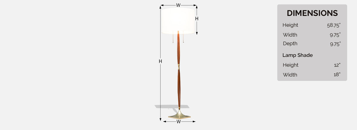 Laurel Sculpted Walnut & Brass Floor Lamp 