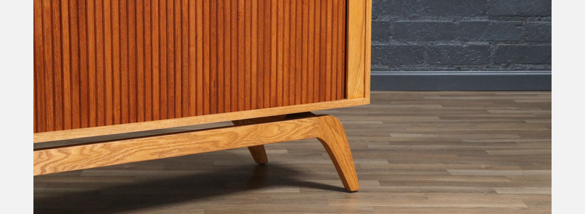 Custom Made Teak & Oak Tambour-Door Credenza by Danish Modern LA