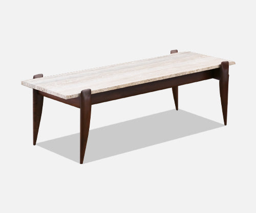 Gio Ponti Sculpted Walnut & Travertine Coffee Table for Singers & Sons