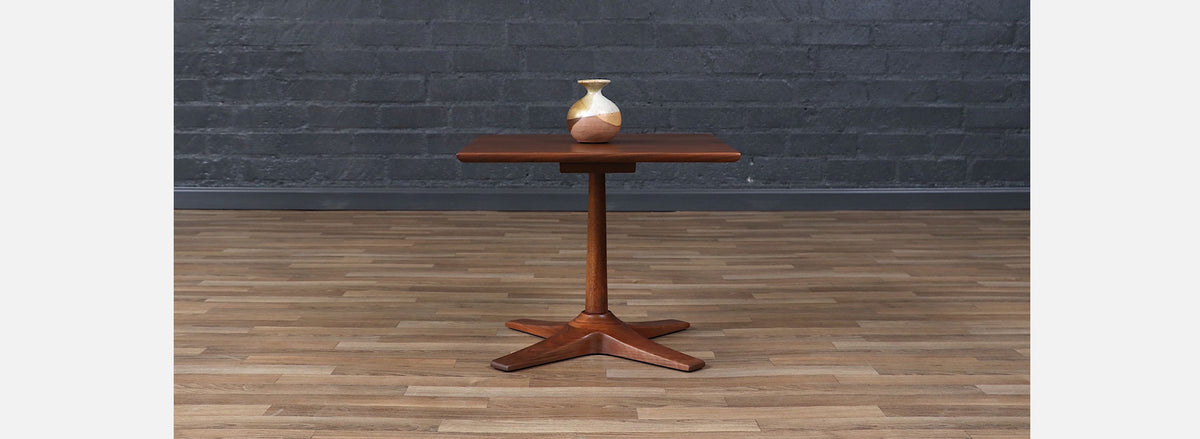 Mid-Century Modern Walnut Pedestal Side Table w/ Star Base
