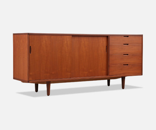 Mid-Century Danish Modern Teak Credenza w/ Sliding Doors