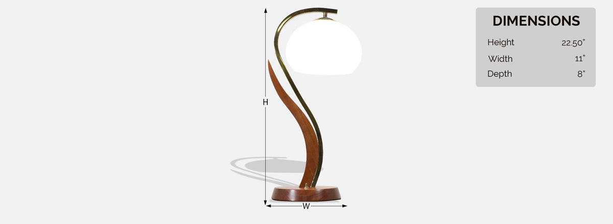 Mid-Century Modern Walnut & Brass Accent Table Lamp