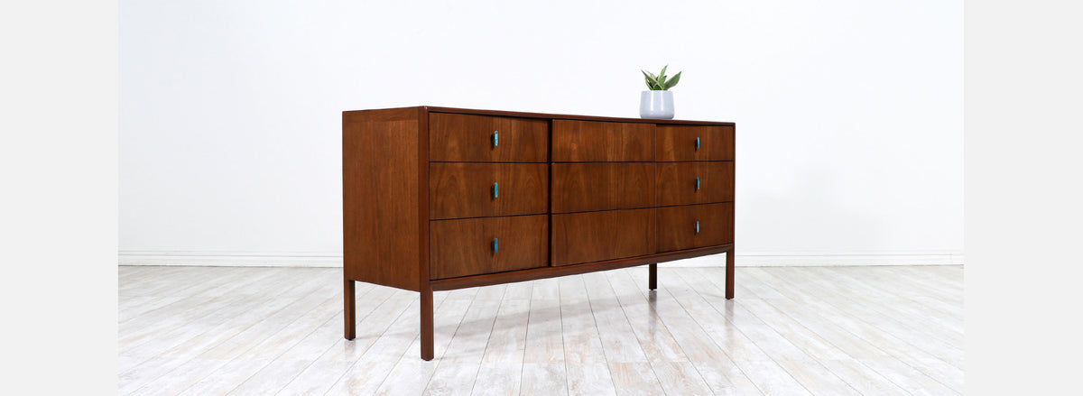 Mid-Century Modern Dresser with Turquoise Enameled Inlaid Pulls 