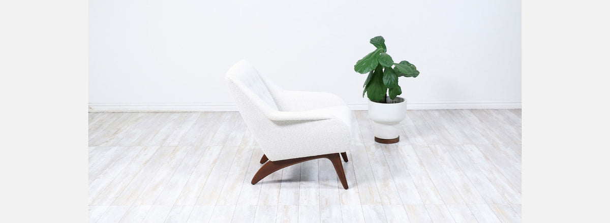 Mid-Century Modern Sculpted Teak & Tufted Lounge Chair
