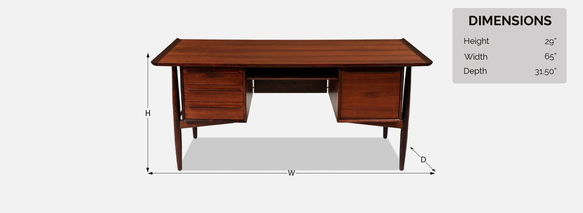 Danish Modern Executive Sculpted Rosewood Desk by H.P. Hansen