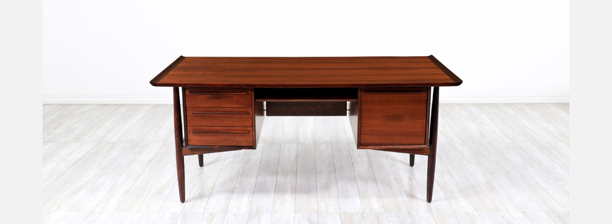 Danish Modern Executive Sculpted Rosewood Desk by H.P. Hansen