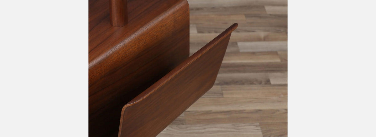 Laurel Sculpted Walnut Floor Lamp with Magazine Holder
