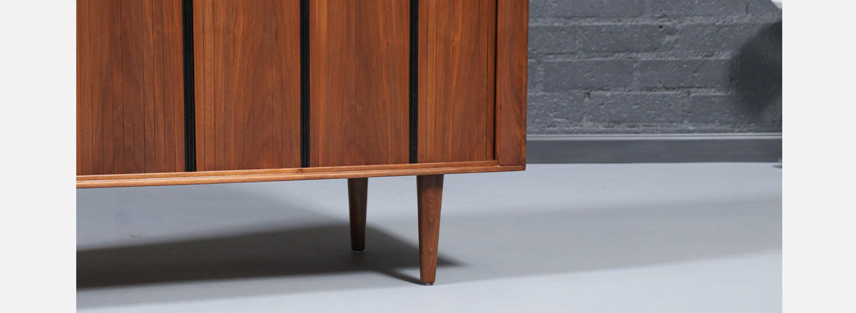 California Modernist Tambour-Door Walnut Credenza by Barzilay