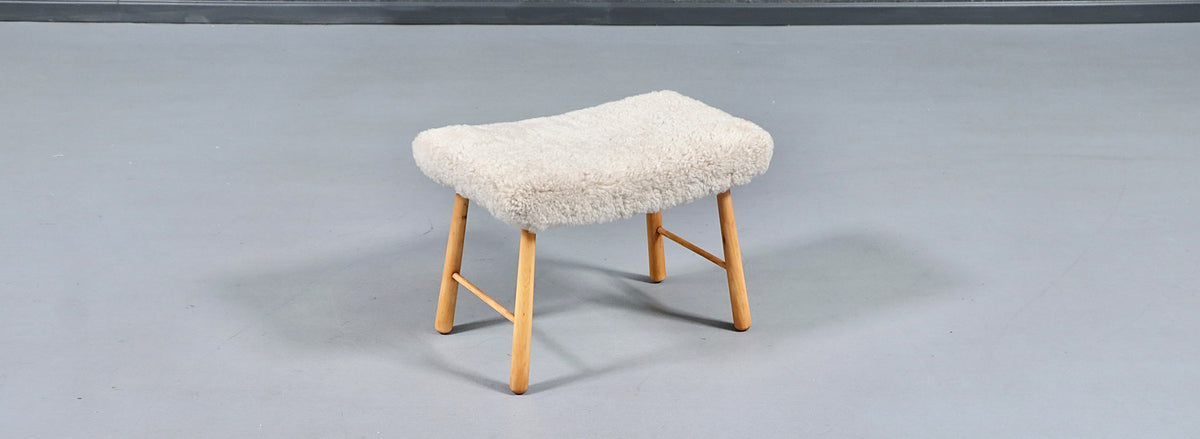 Scandinavian Modern Sheepskin Stool 