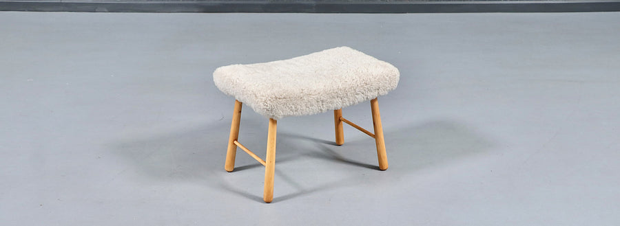 Scandinavian Modern Sheepskin Stool 