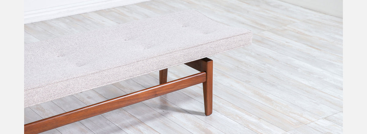 Jens Risom Tufted Bench with Floating Walnut Base