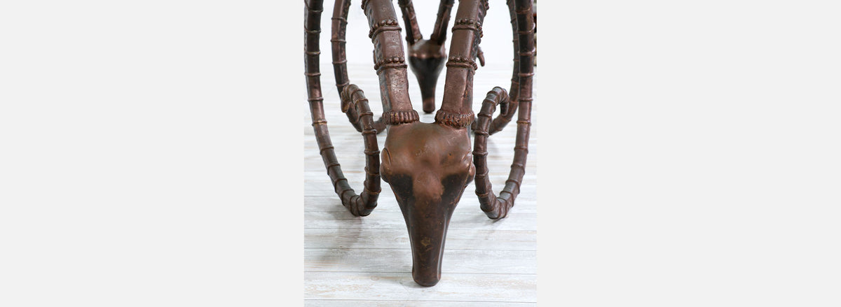 Mid-Century Modern Bronze Rams Head Ibex Dining Table