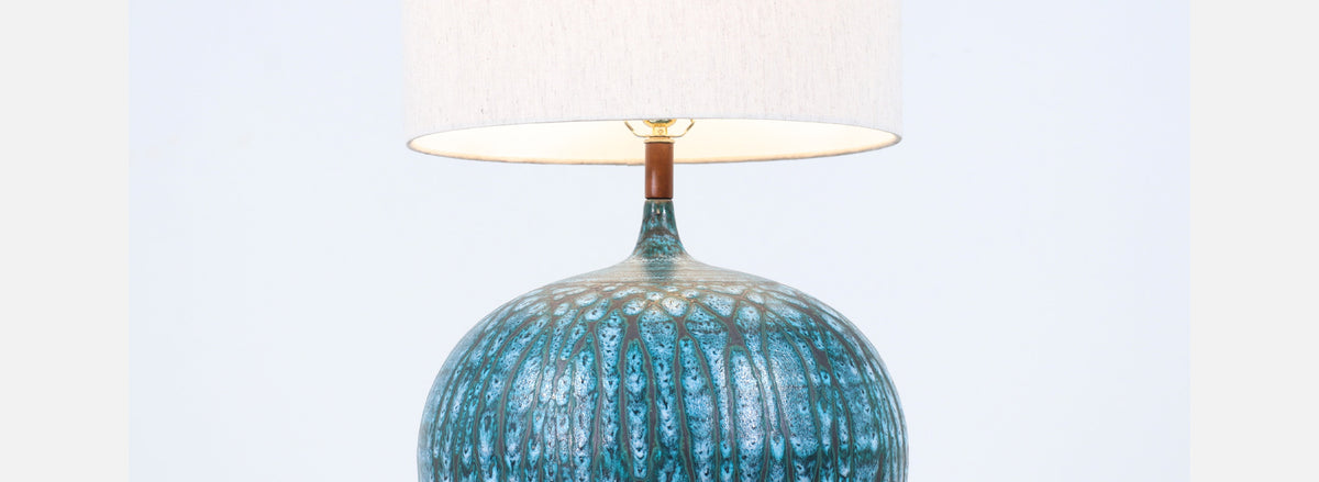 Mid-Century Modern Turquoise Glaze Ceramic Table Lamp