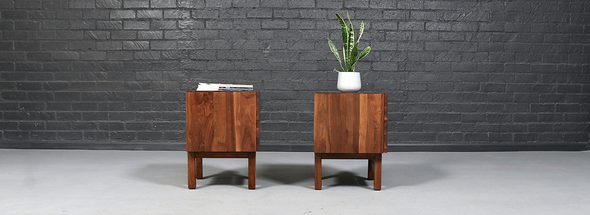 Mid-Century Modern Walnut Night Stands w/ Metal Accents