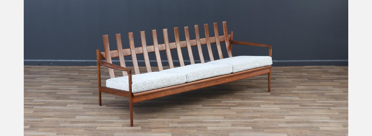 Ib Kofod-Larsen Sculpted Exoskeleton Walnut Sofa for Selig