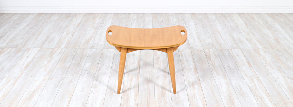 Mid-Century Modern Sculpted Primavera Wood Stool