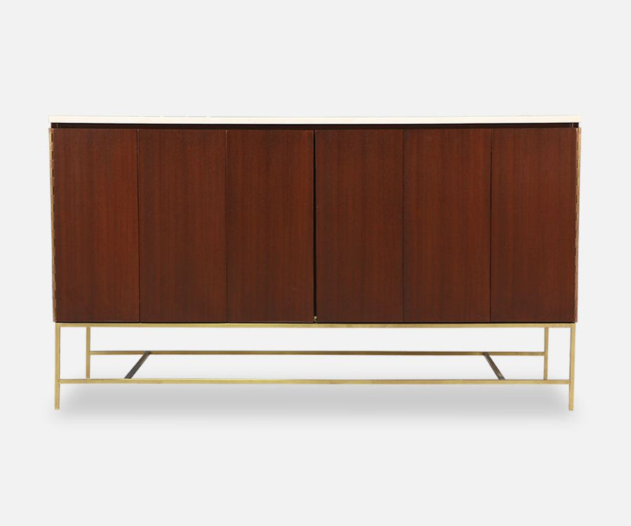 Paul McCobb “Irwin Collection” Credenza with Bi-Folding Doors & Travertine Top