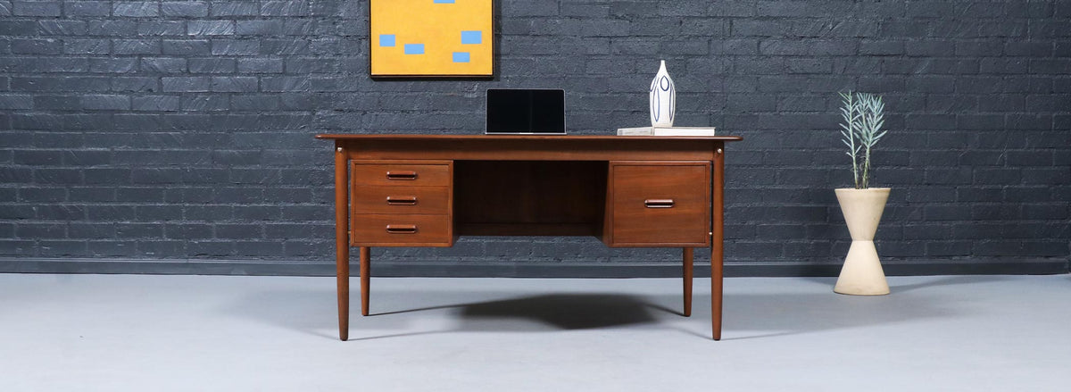 Danish Modern Executive Walnut Desk by Gunnar Schwartz