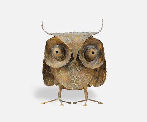 Curtis Jere Brutalist Drip-Finished Metal Owl Sculpture for Artisan House