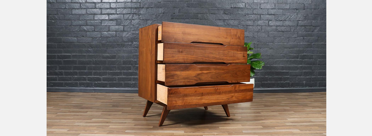 Mid-Century Modern Sculpted Walnut Highboy Dresser